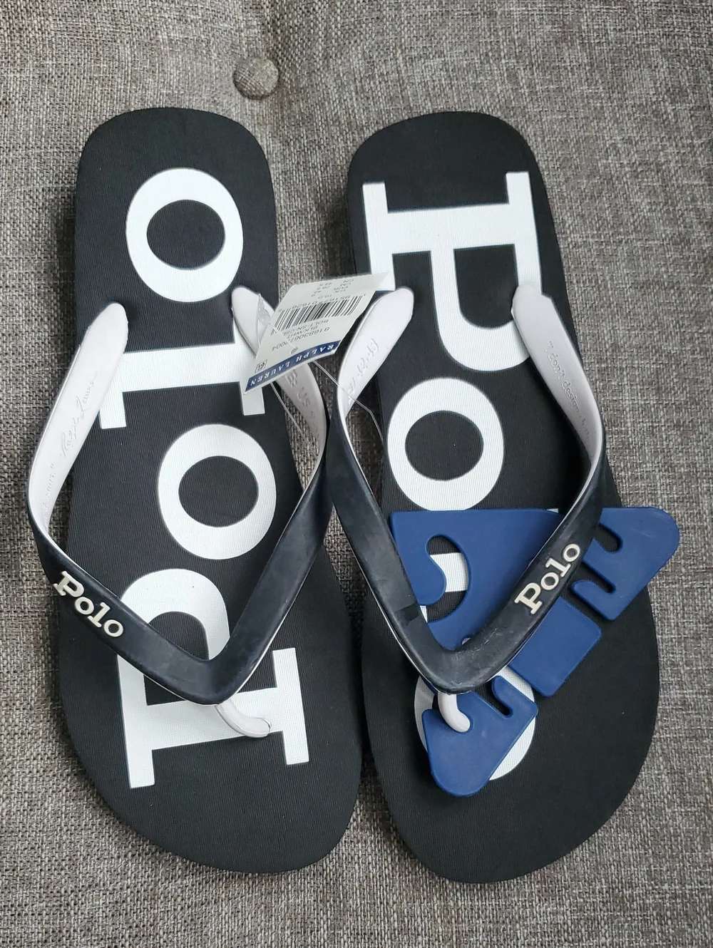 Polo by Ralph Lauren Black White Navy Logo Flip Flops Size 10